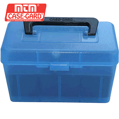 MTM Case Gard - H50-RM Delux Ammo Box 50 Round with Handle (Clear Blue)