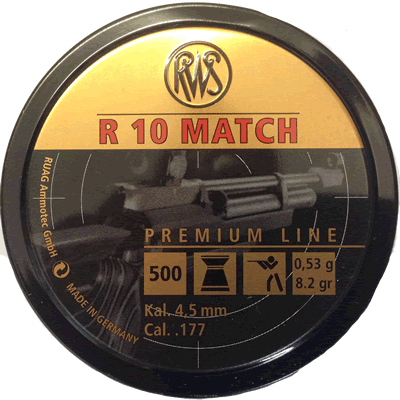 RWS - R10 Match Rifle Pellets .53gms 8.2gr 4.49mm (Tin of 500)