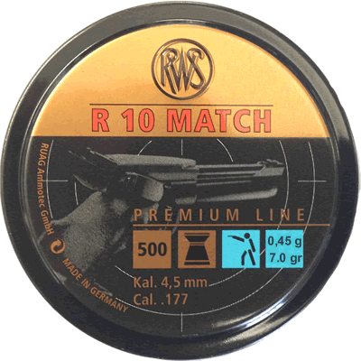RWS - R10 Match Pistol Pellets .45gms 7gr 4.49mm (Tin of 500)