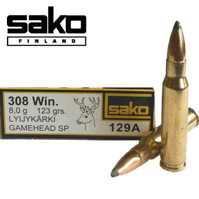 Sako - .308 Win 129A Gamehead Soft Point 123gr Rifle Ammunition