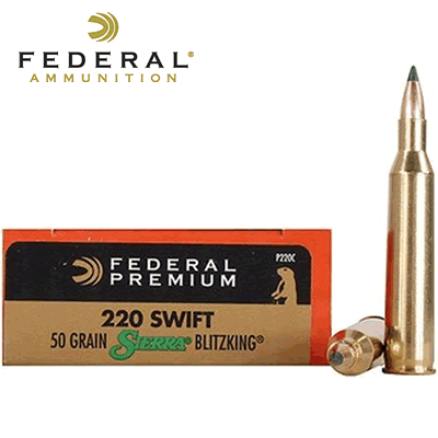Federal - .220 Swift Premium Vital-Shock 50gr Sierra BlitzKing Rifle Ammunition