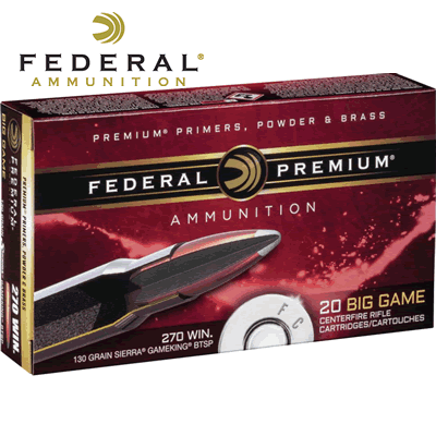 Federal - .270 Win Premium Vital-Shock 130gr Sierra GameKing BTSP Rifle Ammunition