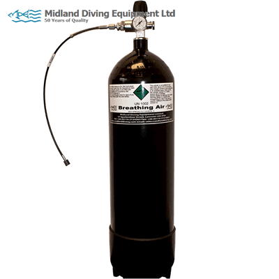 Midland Diving Equipment - 12L 300 Bar Cylinder including Jubilee Valve, Gauge, Bleed and DIN Hose