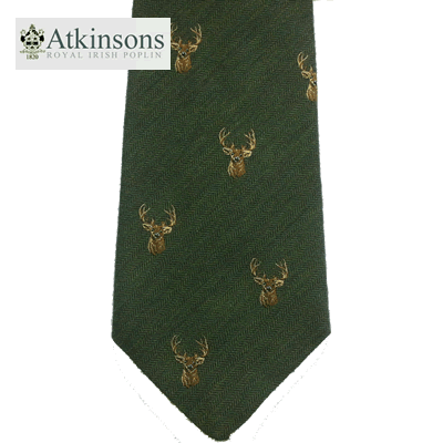 Atkinsons - Wool Tie - Stags Head on Green